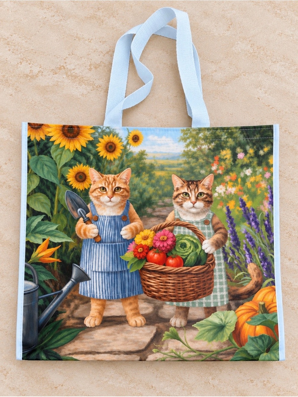 Cats in the garden reusable tote bag